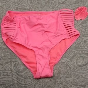 NEW high waist strappy hot pink swim bottoms XL